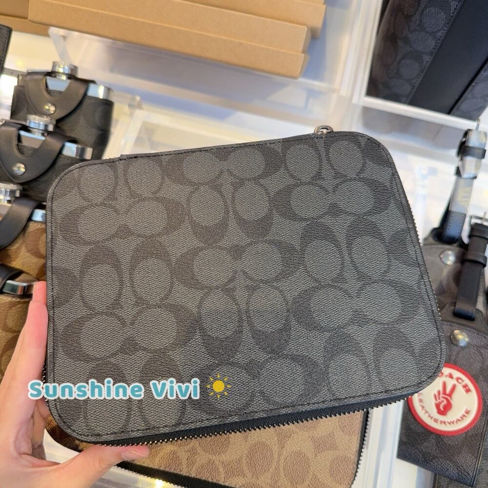NWT Coach Tech Organizer Zip Case Signature Charcoal/Denim CE700 Gray Inside